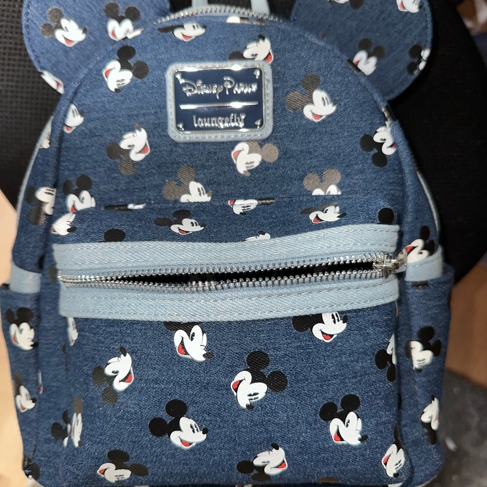Disney loungefly Blue denim Backpack with Mickey Pattern